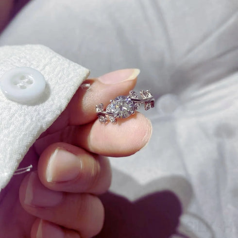 1 Carat Moissanite Sterling Silver Leaf Engagement Ring